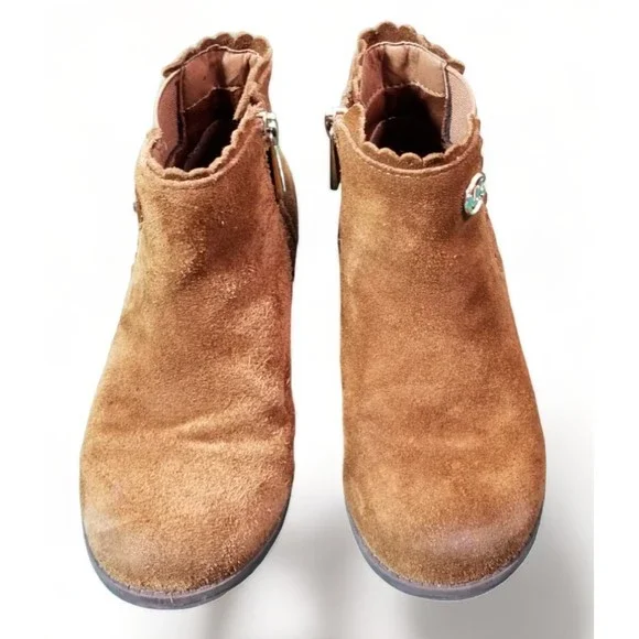 Michael Kors Girl's Ankle Booties Brown Faux Suede Zippers MK Logo Shoe Size 11K - Picture 2 of 11